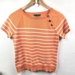 Lauren Ralph Lauren Women’s Short Sleeve Sweater Orange/White Striped Size M